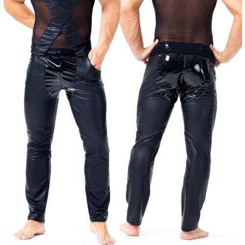Latex Fetish Mens Bodysuit Sissy Pants Patent Leather BDSM Tights Leggings Pole Dance Pants Erotic Gay Pants for Stage Club