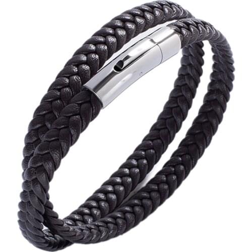 Fashion Men Women Jewelry Multilayer Wrap Trendy Jewelry Vintage Bangles Stainless Steel Clasp Wristband Gift BB741