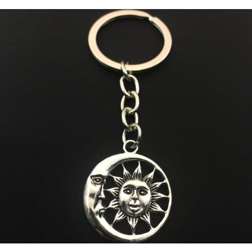 Fashion Sun Moon Pendant 30mm Keychain Metal Chain Silver Mens Car Gift Souvenir Keychain Direct Sales
