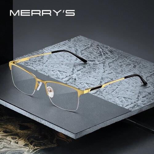 MERRYS Men Titanium Glasses Frame Male Alloy Square Ultralight Eye Prescription Eyeglasses S2125