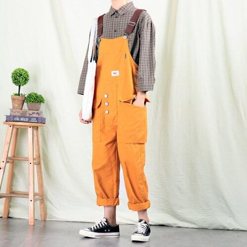 Mens overalls Mens Straight Overalls, Mens Casual pants, Japanese Retro Multi-pocket Jumpsuit, Mens Orange Overalls