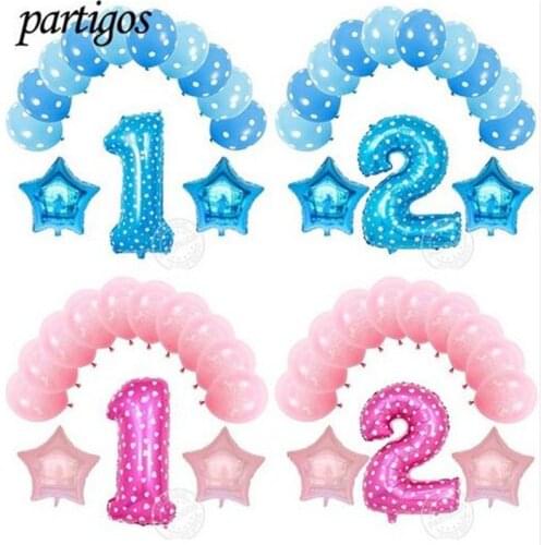 13pcs Pink Blue Number 2 Foil Air Balloons Set 2nd Birthday Globos For Baby Boy Girl Happy Birthday Party Decor supplies Kid Toy