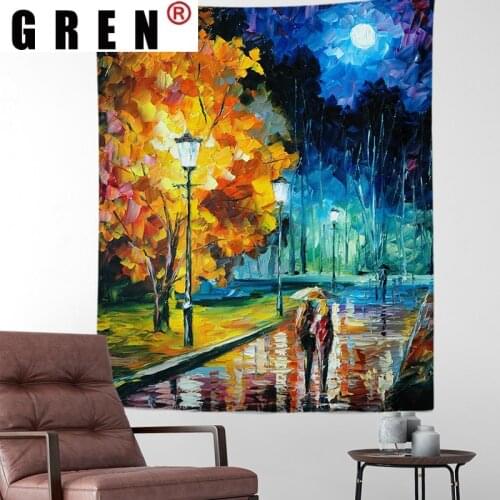 GREN Starry Night Oil Painting Tapestry Wall Hanging Carpet Beach Towel Background Cloth Blanket Yoga Mats Art Bedroom Decor