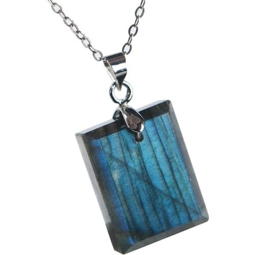 Genuine Natural Labradorite Blue Light Gems Rectangle Shape Nice Stone Crystal Women Lady Pendant20x16x7mm Fashion Stone Pendant