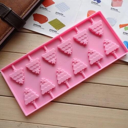 New Christmas Tree Silicone Lollipop Mold Round Chocolate Pop Fondant Flower Donut Cake Decorating Tools Candy Gumpaste Moulds