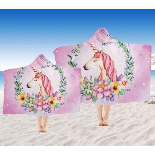 Newest Unicorn Hooded Beach Towel Adults Kids Microfiber Bath Towel Outdoor Travel Wearable Beach Wrap Blanket