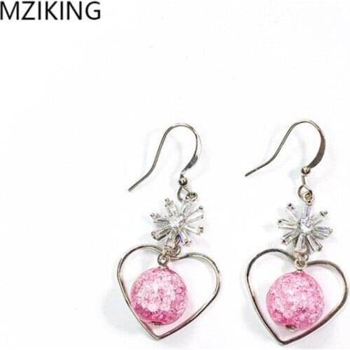 Mziking New Temperament Korean Zircon Flower Earrings Female Heart Earrings for Women Party Jewelry Sandstone Pendients Brincos