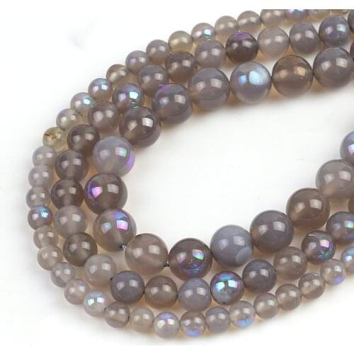 Wholesale Natural Grey Agates Gem Round Beads Charms DIY Handmade Jewelry Making Loose Stone Beads Strand 15''6/8/10mm