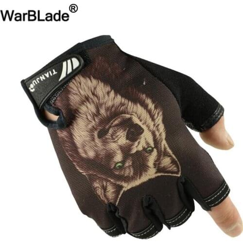 Mens Semi-finger Gloves Wolf Pattern Tactical Gloves Slip-resistant Antiskid Cycling Bike Gym Fitness Sports Half Finger Gloves