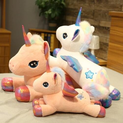 30/45cm Rainbow Unicorn Plush Toy Stuffed Unicorn Soft Dolls Animal Flying Horse Toys For Children Girl Pillow Birthday Gifts