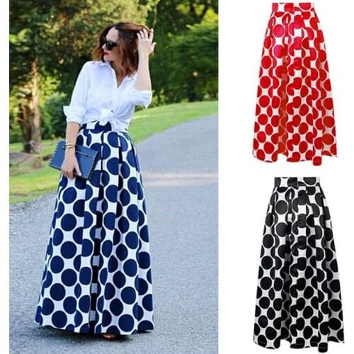 Plus Size Maxi Skirt Summer Fashion Vintage Retro A-Line High Waist Floral Polka Dot Long Skirts For Women 2021 Jupe Longa