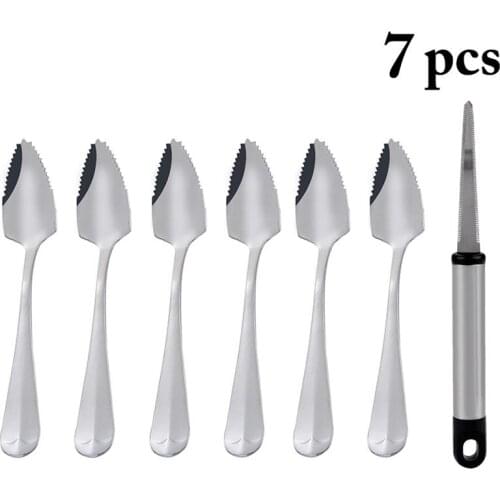 New Stainless Steel Dinnerware Sets Silver Serrated Fruit Spoons With Cutter Ice Cream Dessert Spoon Kitchen Gadgets Accessories