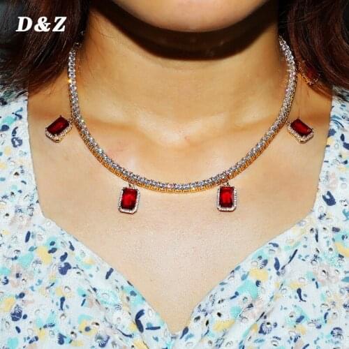 D&Z Iced Out Gem Stones Krystal Stones With 4mm Tennis Necklace Charm Choker Necklace Iced Out Bling Hip Hop Women Jewelry