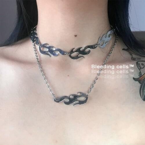 Hip Hop Flame Shape Silver Color Choker Necklace For Women Punk Exaggerated Party Necklace Gifts For Friends Unique Jewelry