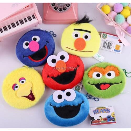 New 20Pcs Sesame Street Cookie Elmo Bert Big Bird Grover Oscar 14CM*10CM Plush Doll Coin Bag