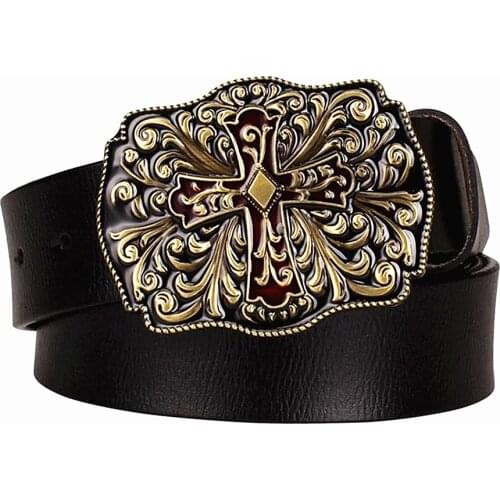 2018 mens genuine leather belt for women real cowskin belt Arabesque pattern metal buckle strap gift for women cross belts