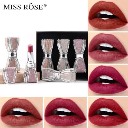 4pcs/set Luxury Diamond Lipstick Gift Box Matte Velvet Longlasting Waterproof Sweet Bow Sexy Womens Lip Makeup Gift TSLM1