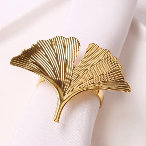 6pcs Metal Ginkgo Leaf Napkin Ring Napkin Button Napkin Ring Hotel Party Decoration