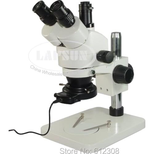 7X-45X Trinocular Industry Inspection Zoom Stereo Microscope System + LED Ring Light + C-mount Adapter Support C-Mount Camera