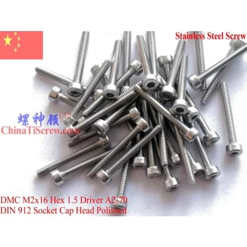 Stainless Steel screws M2x16 DIN 912 A2-70 Polished ROHS 100 pcs