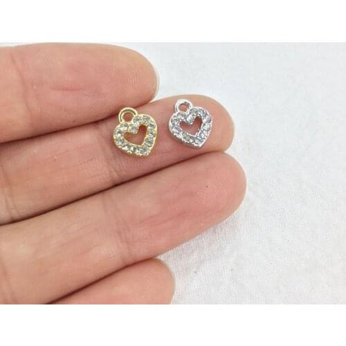 Eruifa 10pcs/7mm Tiny Heart rhinestones Gold plated Zinc alloy Charms Pendant Jewelry DIY Necklace Bracelet Earrings 2 colors