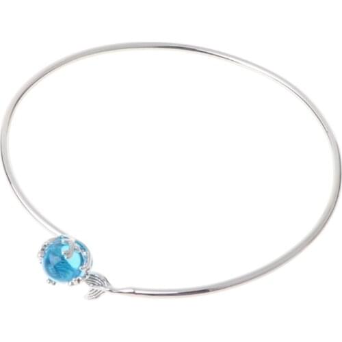 Blue Sea Crystal Mermaids Stud Earrings Women Beauty Fishtails Bracelet Rings Mermaids Pendant Necklace Fashion Jewelry C1FE