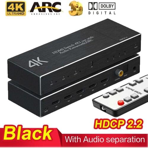 HDMI 2.0 Switcher 4K 60Hz 4X1 Splitter Matrix 4 IN 1 OUT SPDIF +3.5mm Audio Extractor & ARC HDCP 2.2 With IR Remote HDMI Adapter
