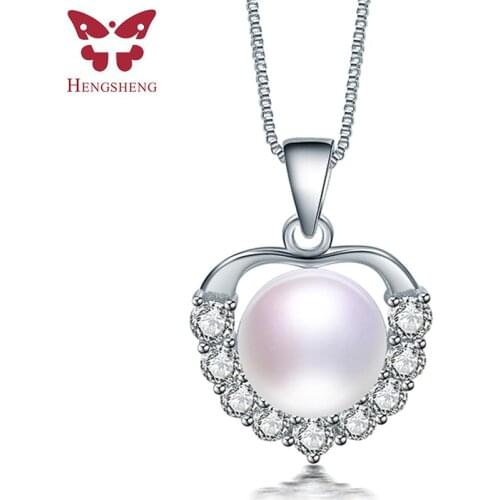 HENGSHENG Pearl Jewelry Genuine Natural Pearl Necklace 925 Sterling Silver Zircon Apple Pendant Delicate Heart