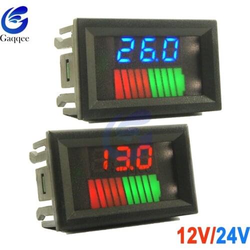 10 Segments 12V 24V Car Lead Acid Battery Charge Level Indicator Lithium Battery Capacity Tester Meter Dual LED Voltmeter Kits