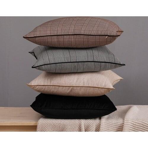Classic tweed plaid warm sofa decor cushion cover thick solid edge pillow cover living room bed black brown beige pillowcase