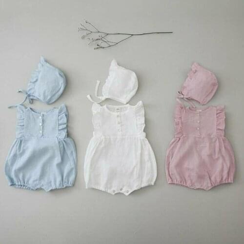 Baby Boy Girl Sleeveless Lace Rompers Children Rompers + Hat Summer Kids Baby Boy Girl Clothes Romper Infant Rompers