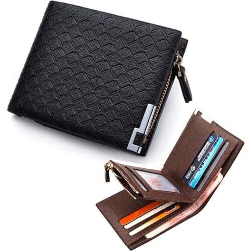 Fashion Short Men Leather Wallet With Coin Pocket Zipper Billfold Tri Fold Purse For Man Credit Card Holder Male Money Bag