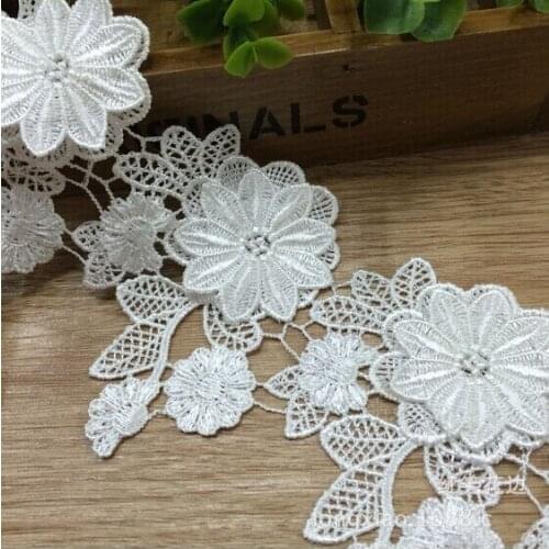 Beauiful double layer flower embroidery trim lace in white for garment decoration