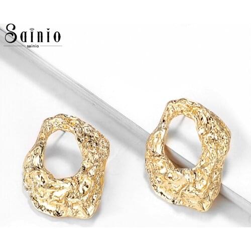 Exaggerated Punk Gold Silver Color Earring Fashion Metal Irregular Round Stud Earrings For Woman Accessories Party Jewelry