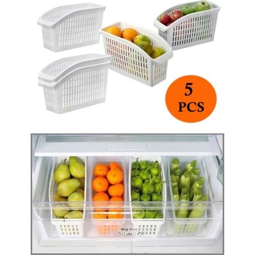 Kitchen Refrigerator Organizer Basket Container 5pcs Adjustable Storage Box Retractable Drawer Space Saver Slide Fridge Rack