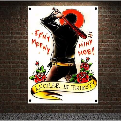 LUCILLE IS THIRSTY Tattoo Banners Canvas Painting Wall Art Print movie Posters Home Decor Mural Hanging 4 Gromments in Corners