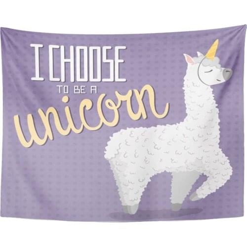 Cute Cartoon Lama Alpaca with Unicorn Horn Polka Dot Lettering I Choose to Be Unique Design Tapestry Home Decor Wall Hanging