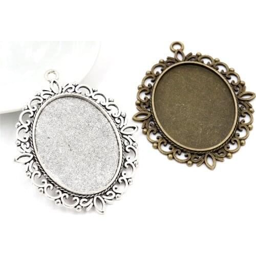 New Fashion 5pcs 30x40mm Inner Size Antique Silver Plated and Bronze Pierced Style Cabochon Base Setting Charms Pendant