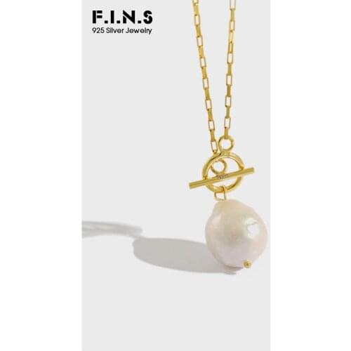 F.I.N.S Korean S925 Sterling Silver Necklace Pendant INS 2020 Irregular Baroque Freshwater Pearl Circle Bar Necklace Jewelry