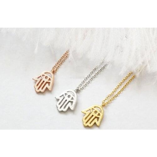 10PCS Evil Eye Hand of Fatima Necklace Khamsa Chamsa Hamsa Necklace Rock Roll Gestures Palm Pendant Chain Necklaces for Women