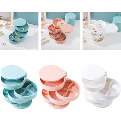 Dressing Table Swivel Jewelry Storage Box 4 Layer 360 Degree Rotating Round Organizer Case Necklace Ring Display Holder