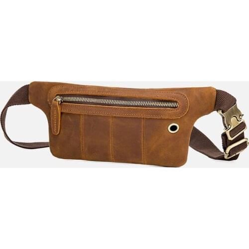 Genuine Crazy Horse Leather Waist Packs For Men Travel Fanny Pack Belt Length Male Small Waist Bag For Phone Pouch