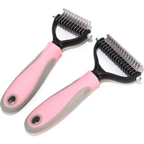 LosFick New Stainless Double-sided Pet Cat Dog Comb Hair Brush Professional Large Dogs Open Knot Rake Knife Pet Grooming Product
