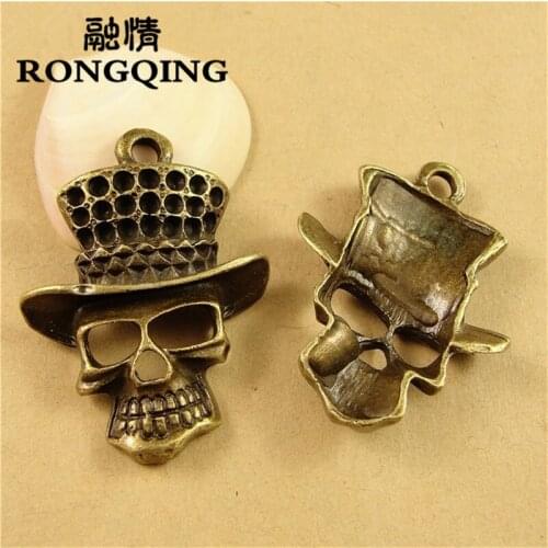 RONGQING 29*39MM Gentleman Skull Pendant Charms 20pcs/lot Hollow Pingente Bronze Charms
