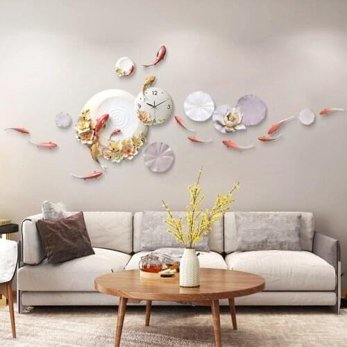 Luxury Emboss Wall Clocks Decoration Crafts Hotel Home Livingroom Sofa TV Background Wall Resin Flower Fish Mural Ornaments Art