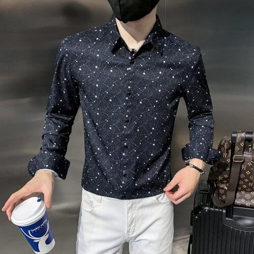 Black/White Stylish Print Tuxedo Shirt Men Clothing 2021 Autumn New Slim Fit Casual Blouse Homme Streetwear Camisa Masculina Hot