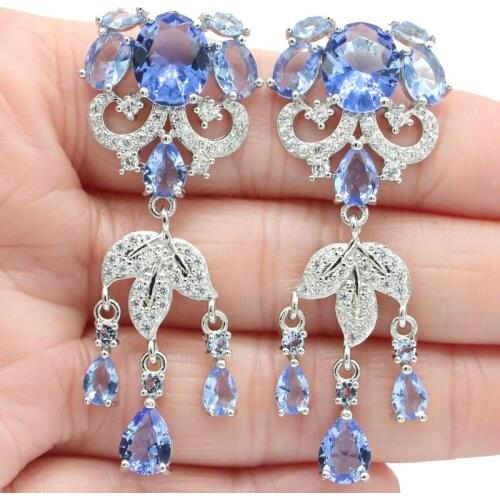 36x24mm Anniversary Round Created Blue Aquamarine For Ladies Daily Wear Silver Earrings Wholesale