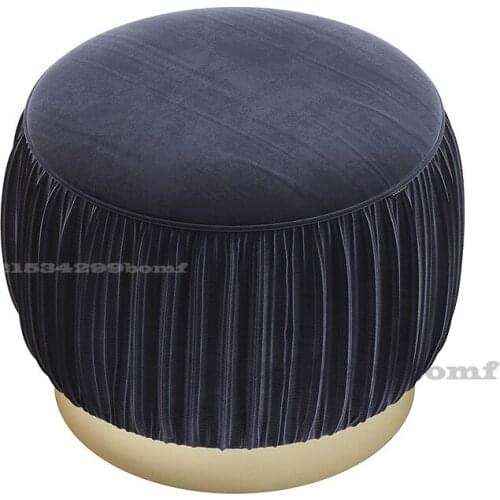 Nordic Light Luxury Velvet Round Stool Metal Base Home Make-up Chair Changing Shoes Sofa Footstool Creative Small Round Stool