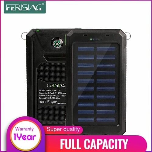 100% Capacity) Waterproof Solar Power Bank 10000mAh Dual USB External Polymer Battery Charger Outdoor lamp Light Powerbank