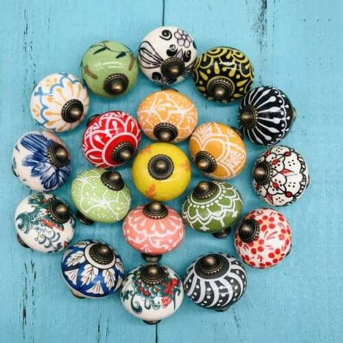 Top Quality 100% Hand Painted Ceramic knobs Assorted Multi-color Drawer Handle Pulls Ideal for Any Home Kitchen or Office